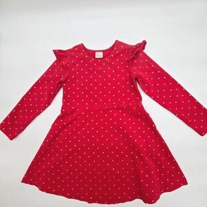 Hanna Andersson Red Gold Polka Dot Long Sleeve Dress Girls Size 6-7 120cm